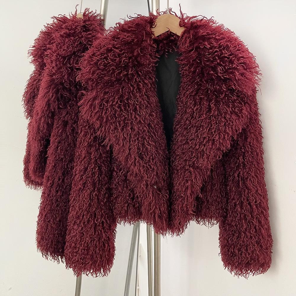 Winter Faux Fur Imitation Tan Lammfell Kurzer Mantel