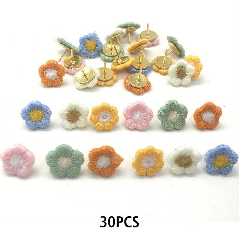 

30 шт. мультяшных милых вышитых цветочных кнопок, кнопки в форме цветка, красочные миниатюры из ткани 30pcs