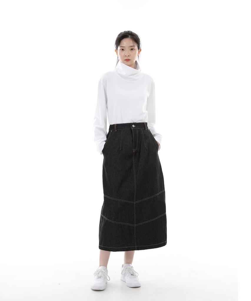Seinteukeulu Wide Dome Half-Band Long Skirt Wdh-1303 Black Denim Brs