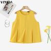 VONDA Tops de Tirantes Casuales Plisados sin Mangas con Cuello O para Mujer de Verano