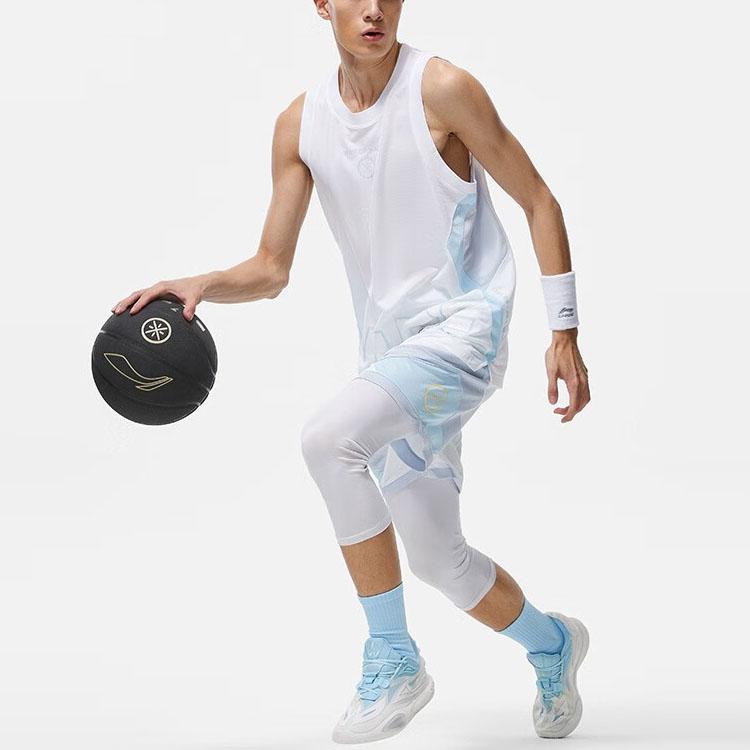 Li-Ning Wade Series Letter Print Drawstring Quick-Dry Basketball Shorts Men Bottoms Standard-White AAPT535-5