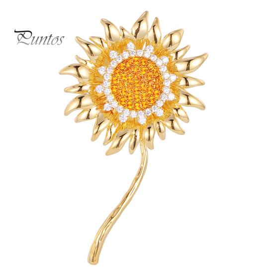 Strong Buckle Brooch Rhinestone Sunflower Pin for Women, Golden Flower Lapel Suit Dress Scarf Hat Bag Decoration, Clothing Accessory Gift Girls