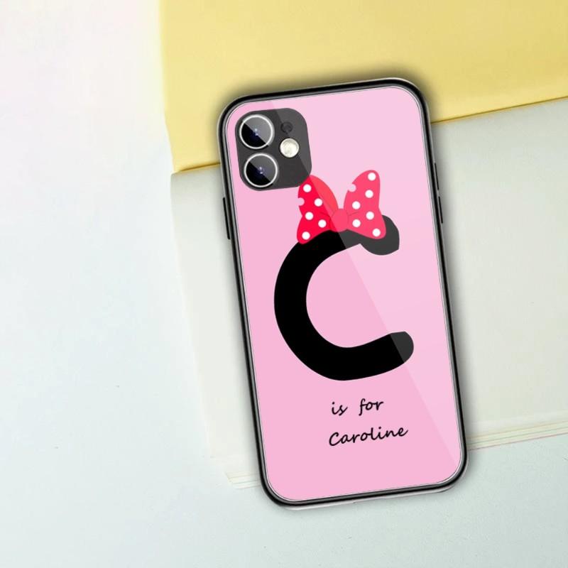 Cute Alphabet Letter Flower Phone Case For IPhone 13 12 11 XS X 8 7 6 Plus Mini Pro Max SE 2022 Black PC TPU Glass Phone Cover