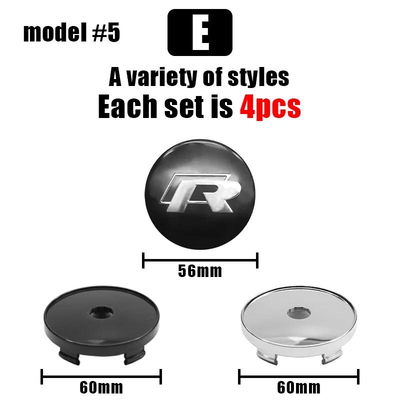 

4Pcs 56mm 60mm Car Wheel Center Hub Cap Rim Cover Sticker Auto Accessories For Volkswagen Tiguan GTI GTD VW R Rline Golf Phaeton 60mm Black Lid