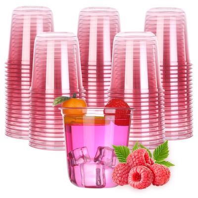 100 Adet 12Oz/360Ml Pembe Tek Kullanımlık Bardaklar Şeffaf Plastik Kokteyl Bardakları Tatlı Bardakları İçki Bardakları Pembe Parti Şarap Bardakları Düğün İçin