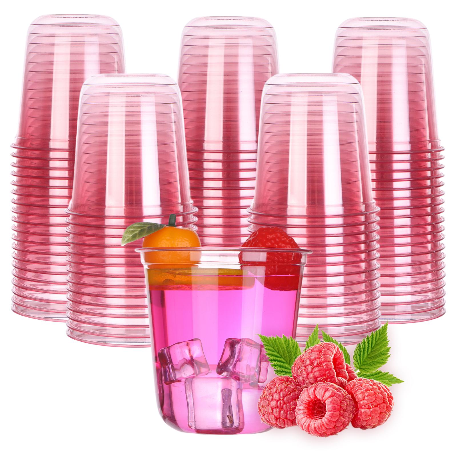 

100 шт. 12 унций/360 мл розовые одноразовые стаканчики прозрачные пластиковые стаканчики для коктейлей десертные стаканчики питьевые стаканчики розовые винные стаканчики для вечеринок на свадьбу 0