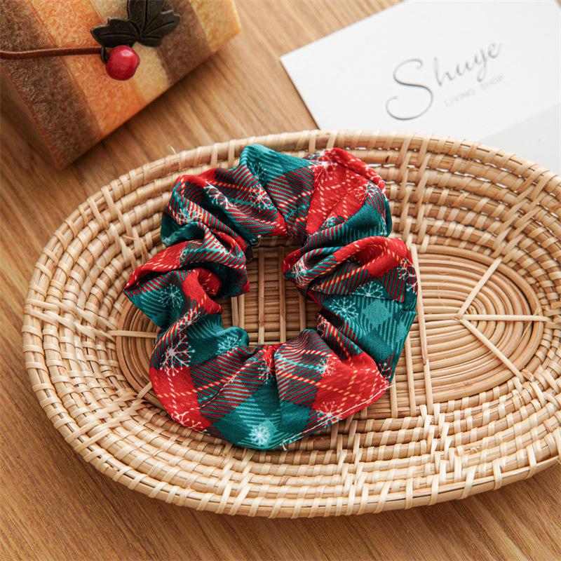 12pcs/pack Merry Christmas Pretty Print Hairbands for Women Girls Thick Ponytail Holder Hair Ties Elastic Hair Bands Accessories