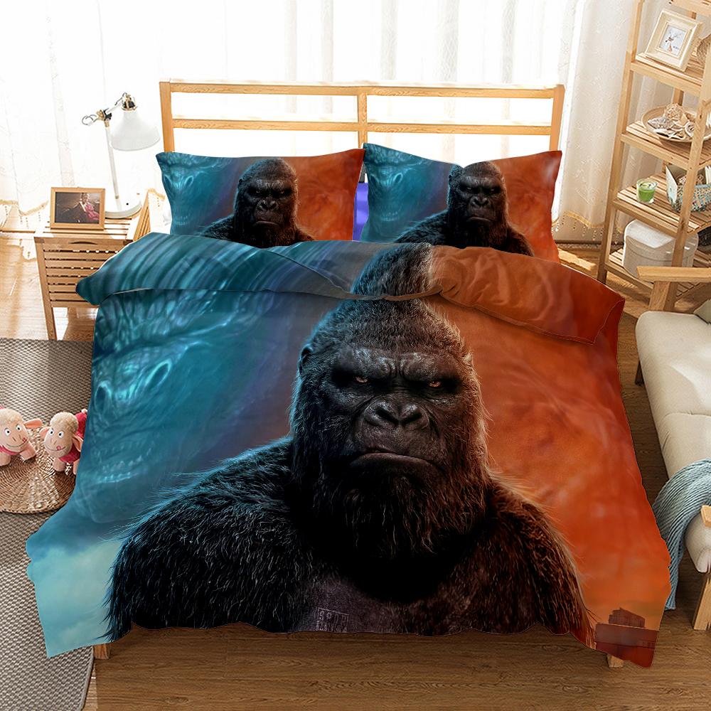Juego de Ropa de Cama con Estampado de Dibujos Animados de la Película Godzilla Vs King Kong Impresión 2D Funda Nórdica Cama Individual Doble Queen King Ropa de Cama Ropa de Cama