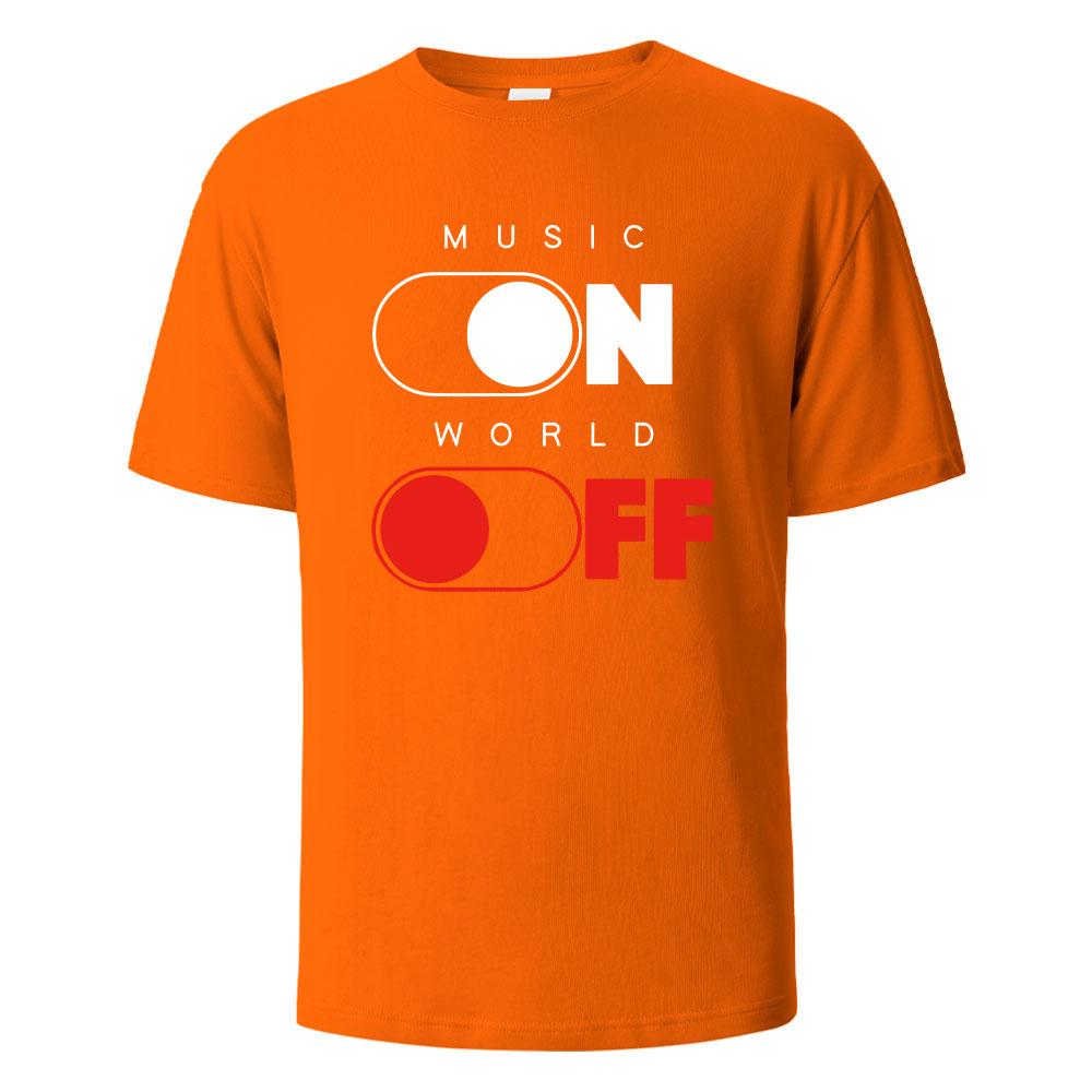 Music on World Off Graphic Printed Cotton Tshirt Breathable and Comfortable Summer Daily Round Neck Mens Wear