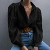 Women's Fashion Casual Hollow-Out Puff Sleeve Solid Color Long-Sleeve Top