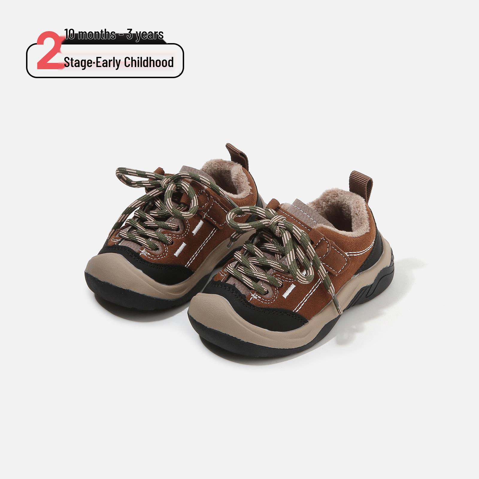 

2025 Autumn/Winter Boys Color Block Cotton Shoes with Velvet Lining - Warm, Fashionable, Versatile Factory order 16-20 (120 pairs) коричневий