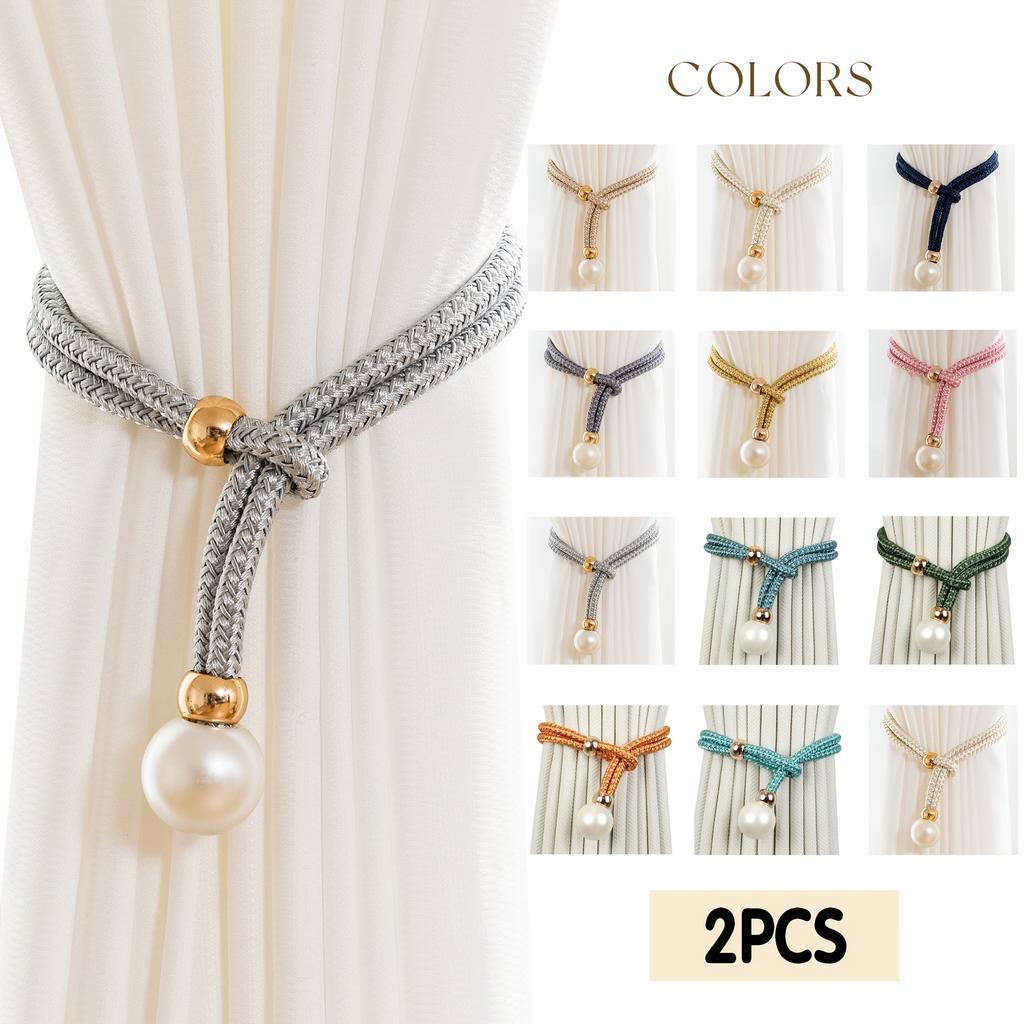 2pcs Luxury French Curtain Tiebacks with Artificial Pearl Decoration, Convenient Hanging Tieback Decorative Curtain Fixer