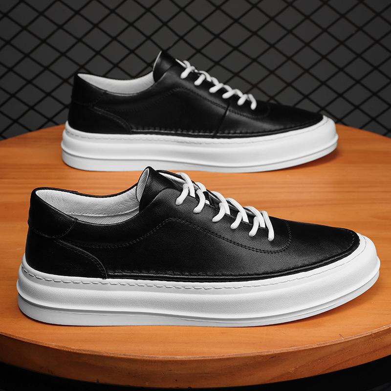 Leather Casual Shoes Men's Cowhide Soft Soled Anti Slip White Low Top Board Shoes Men Leather Original White Leather Shoes