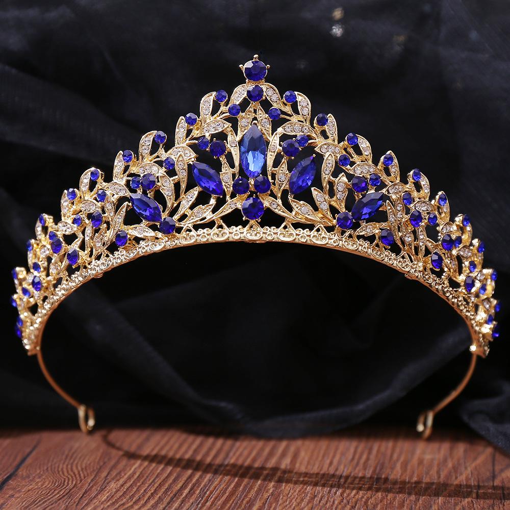 DIEZI Baroque Sweet Blue Crystal Crown Bride Tiara For Women Wedding Elegant Princess Headpiece Hair Zircon Punk Accessories