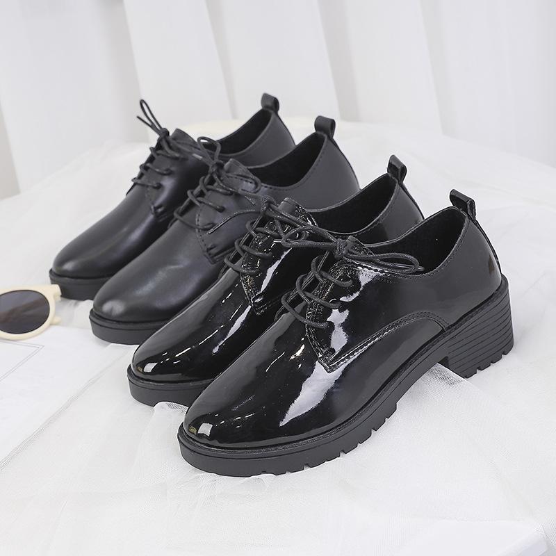 Loafers Women's 2025 Autumn New Black Small Leather Shoes Thin Low-heeled Thick-heeled Single Shoes Fashionable Lace-up Work Shoes