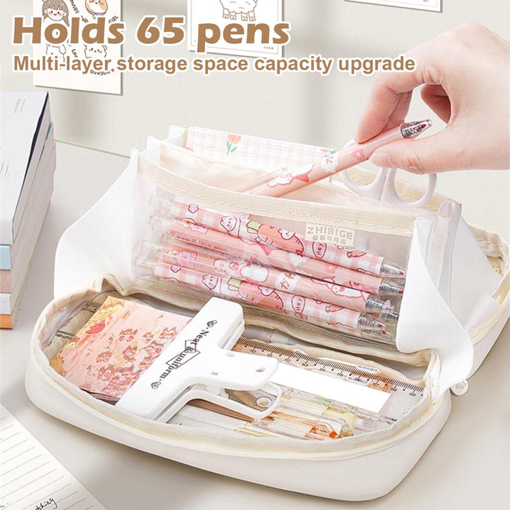 Big Capacity Canvas Pencil Case Pen Holder Large Storage Pouch Organizer Bag for Student  School Office Stationery Supplies