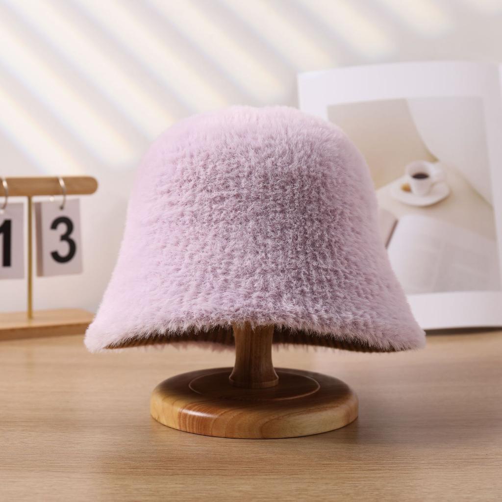 Pălărie de iarnă pentru femei, nouă, pălărie bucket de pluș, caldă, la modă, imitație nurcă, pălărie bucket versatilă