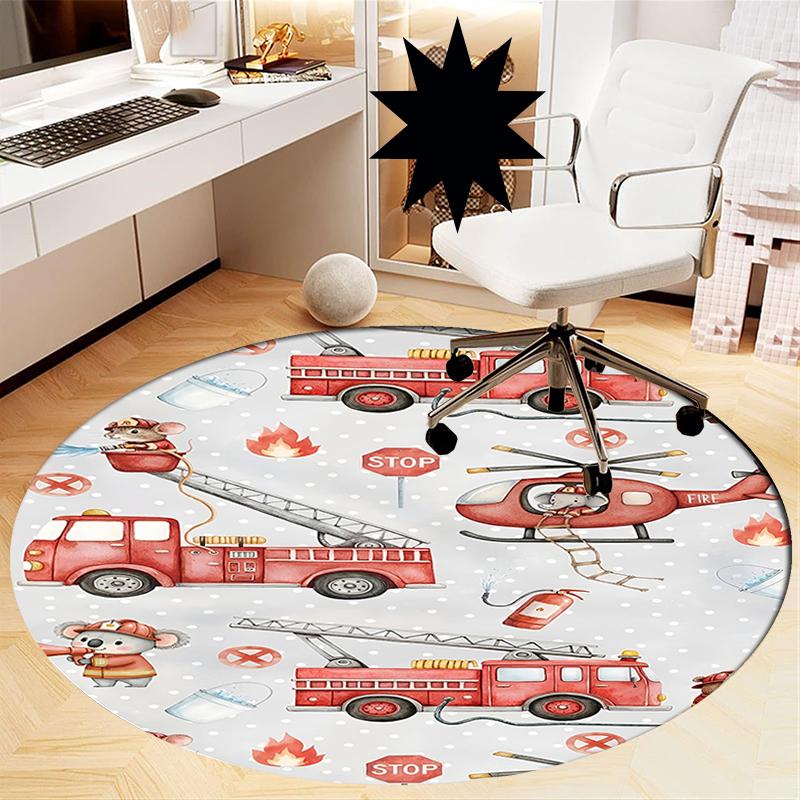 Fire Truck Printed Round Rug Carpet Chair Rug Area Rug Entryway Doormats,for Office Chair Living Room Bedroom Kitchen Room.