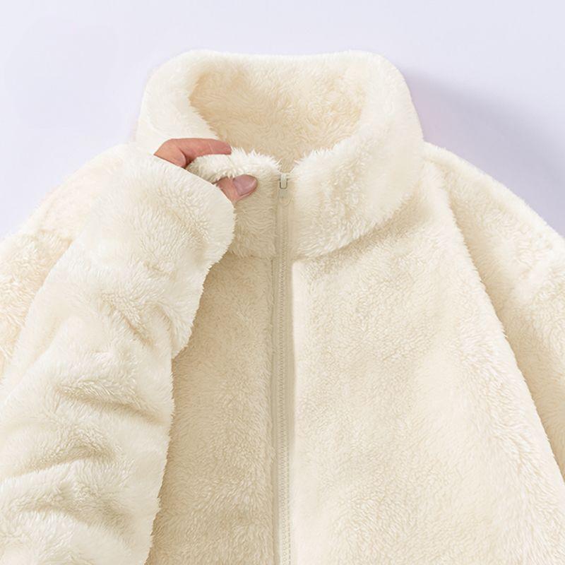 Fleece jacket women's autumn and winter double-sided fleece clothes thermal stand-up neck cardigan stand-up neck jacket
