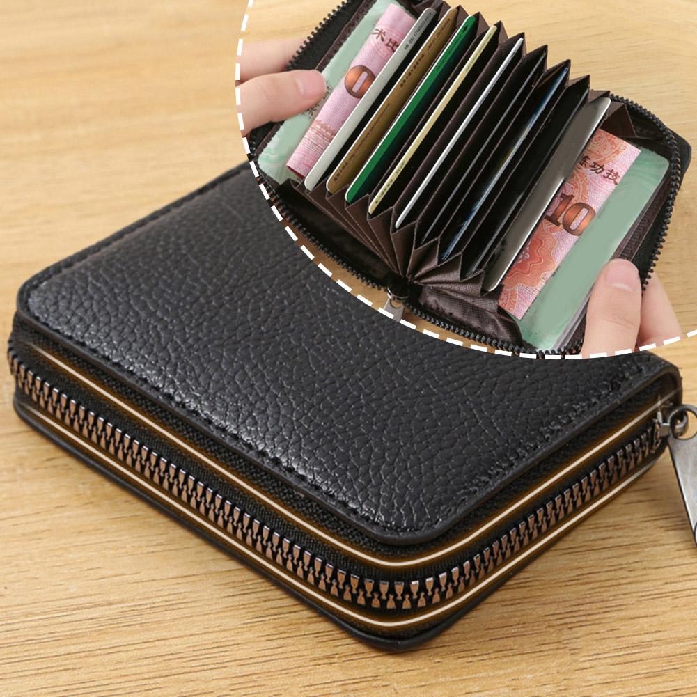 Credit Card Holder PU Leather Small Card Wallet for Women Men 10 Card Slots RFID Blocking Protection Travel Wallet with Zipper