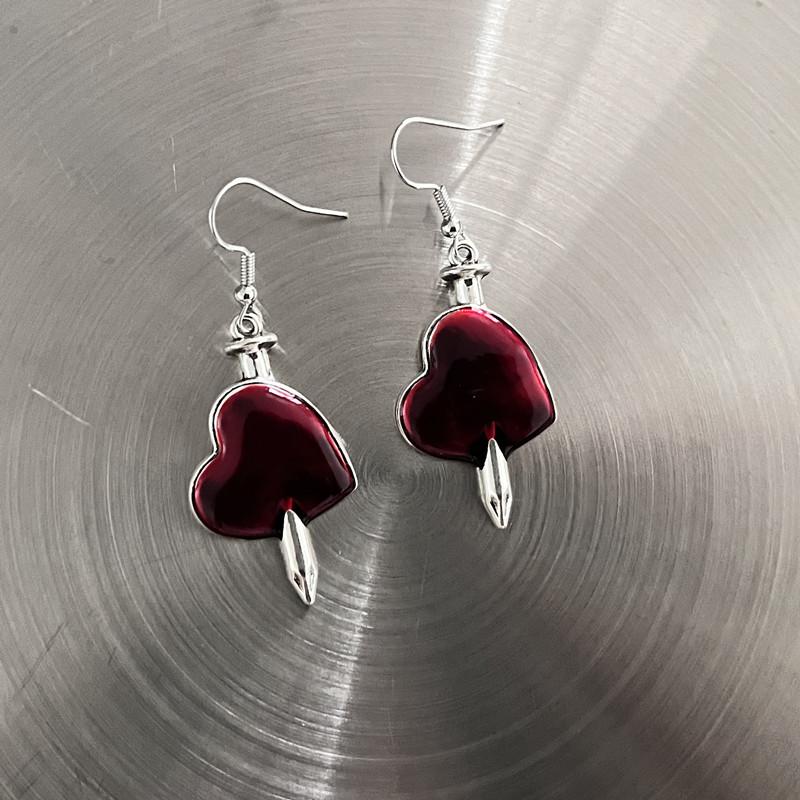 New Harajuku Vintage Goth  Pink Peach Heart Drop Earrings For Women Grunge Punk Halloween Aesthetic Y2k Fairy Jewelry