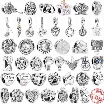 925 Sterling Silver Love Family Tree Sněhové vločky Visící korálky Fit Originální módní přívěsky Náramky DIY korálky Ženy Výroba šperků