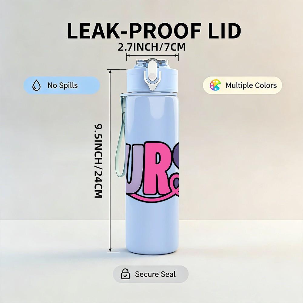 1PC Colorful Nurse Letter Design 750ml Color Plastic Sports Water Bottle Leakproof Flip Straw Lid Suitable for Sports Office Home Use