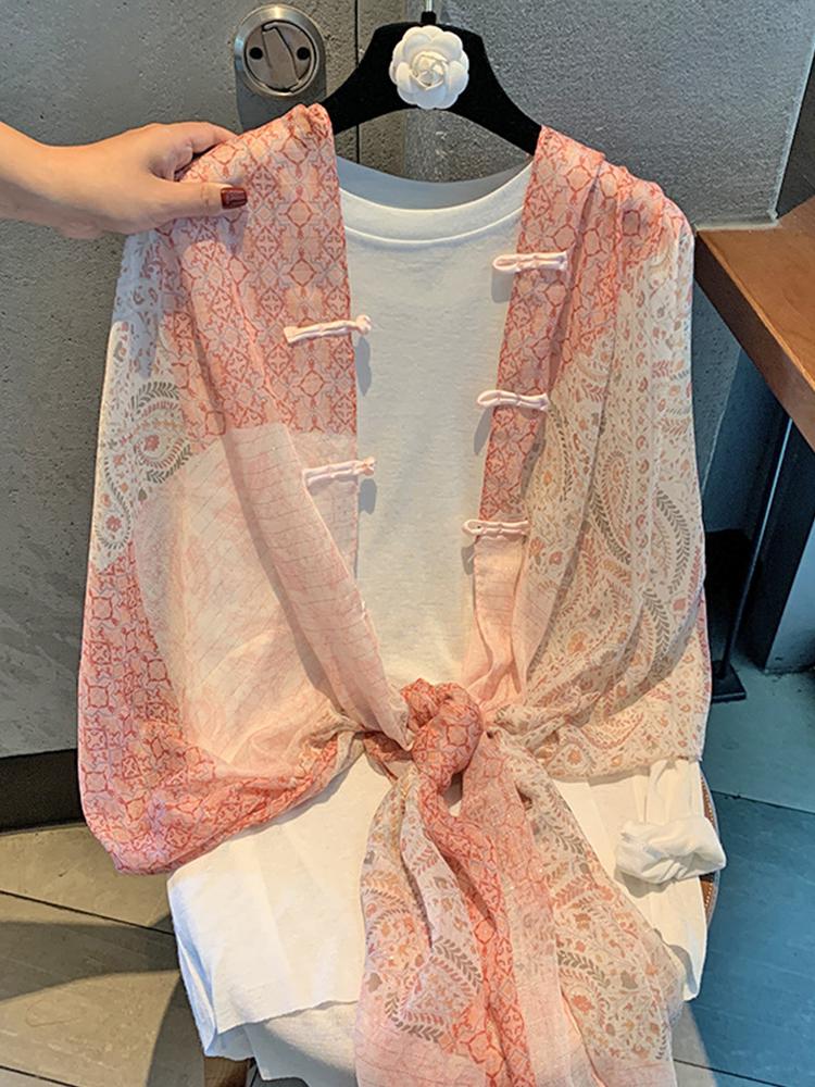 Elegant Women Thin Silk Scarf Wrap Shawl Striped Floral Print Sunscreen Bandanas Hijab Mujer Boho Scarve Casual Chinese Style
