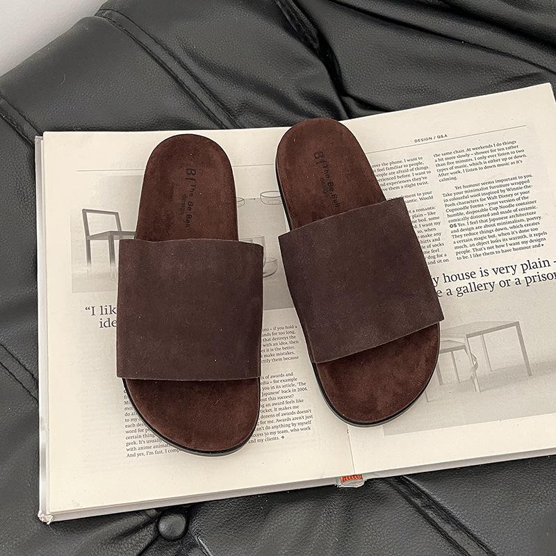 

Simple flat bottom versatile one-word drag women in the summer of 2025 new wear fashion versatile lazy comfortable cool slippers 40 темно-коричневого