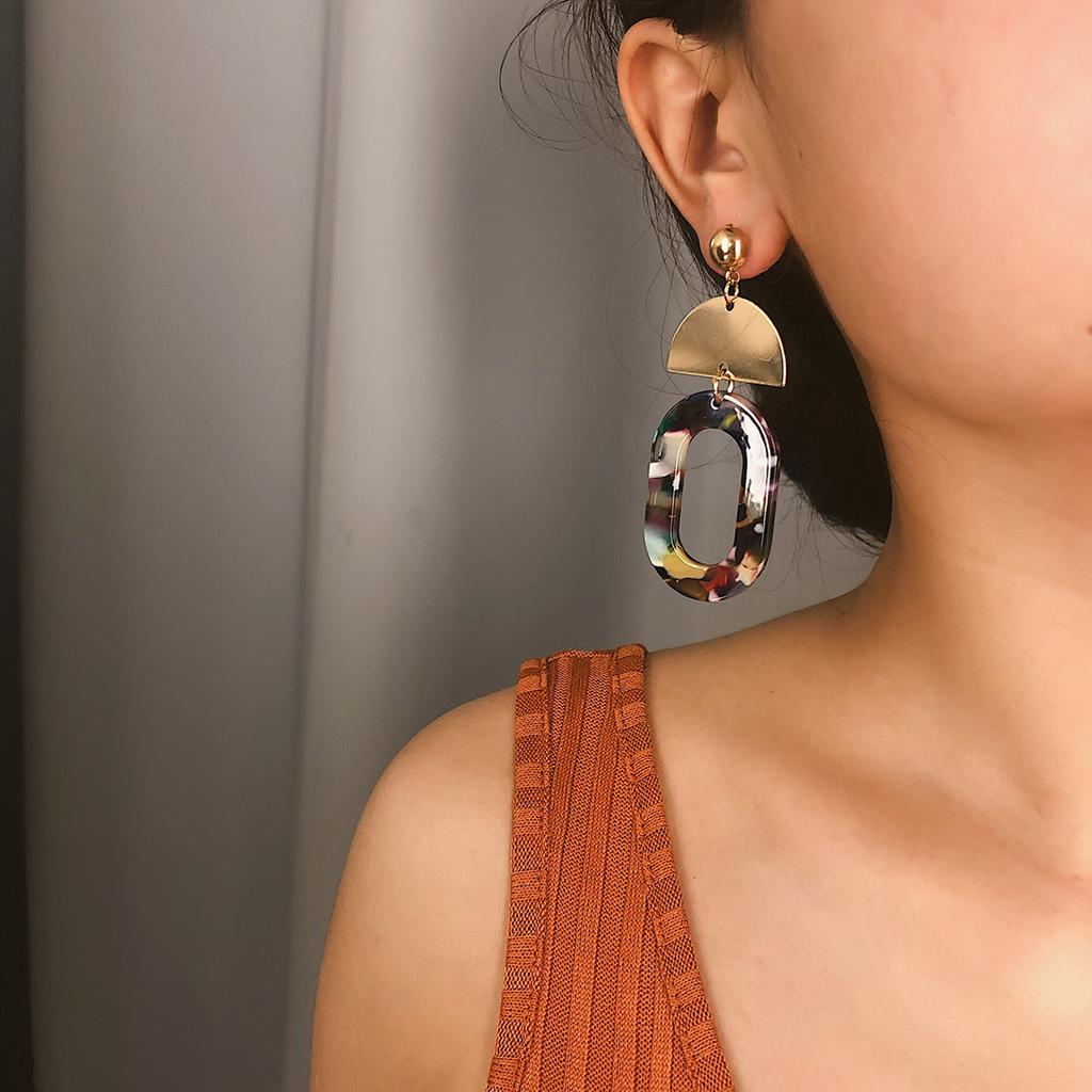 Retro Simple Acetic Acid Leopard Print Earrings Women, Temperament Versatile Geometric Oval Splicing Earrings Stud Earrings