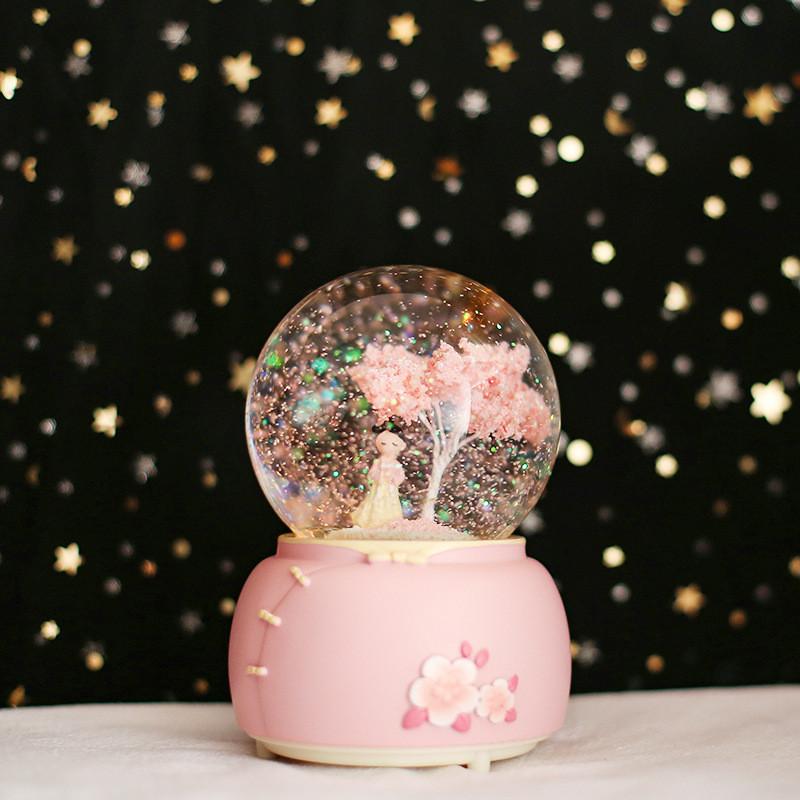 Girl Ancient Hanfu Crystal Ball Luminous Snow Music Box Night Light Aaa Battery