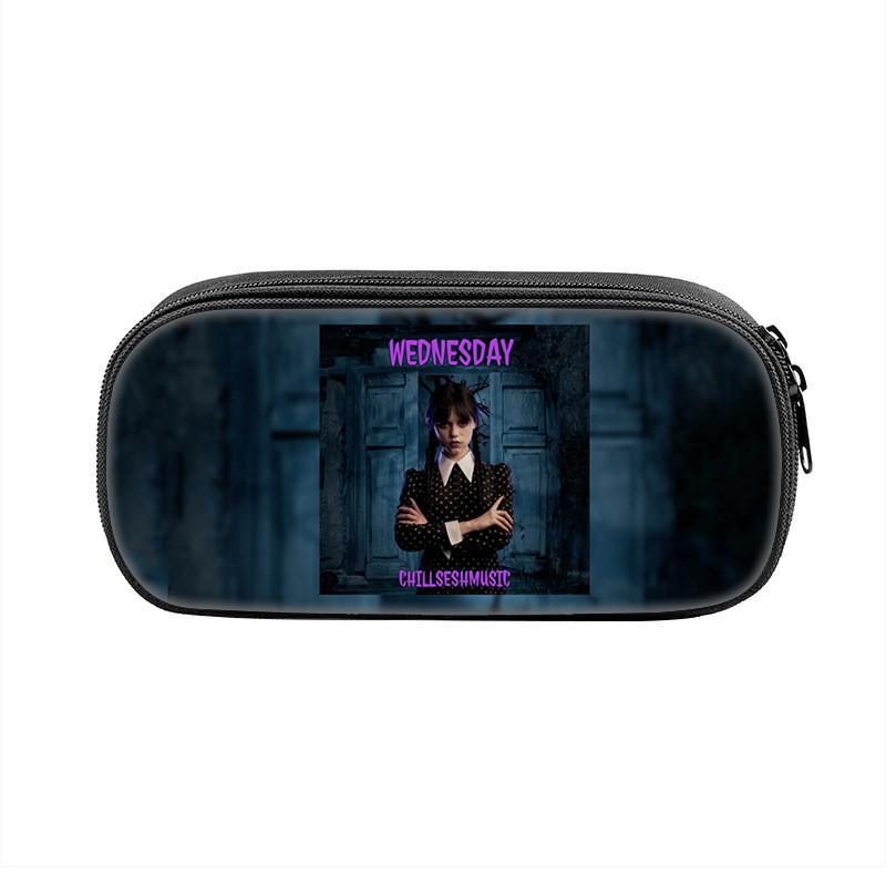 Wednesday Addams Pencil Case Oxford Material With Circular Design For Students And Collectors