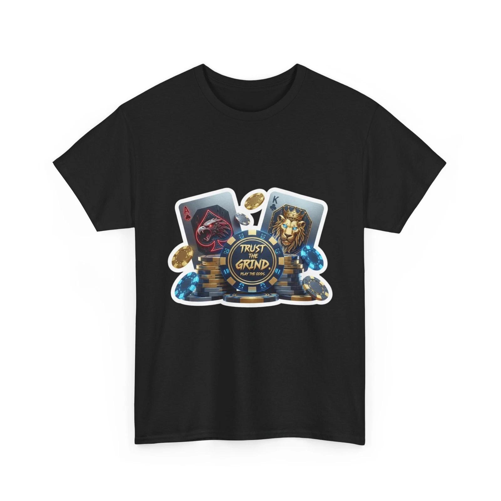 Trust the Grind Poker T-Shirt | Playing Cards, Lion, Dice, Poker Chips, Cotton 3XL