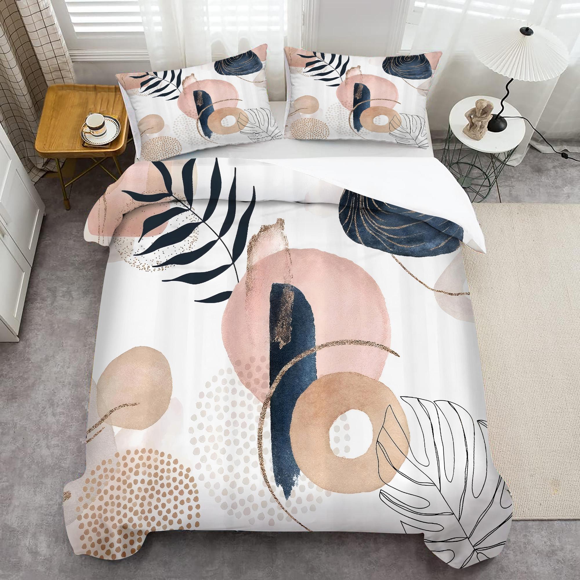 

Geometric Leaf Pattern 3D Printed Quilt Cover Elegant Home Textiles Soft Duvet Cover Pillowcases Modern Simple Art Bedding Set 135x200cm 2pcs