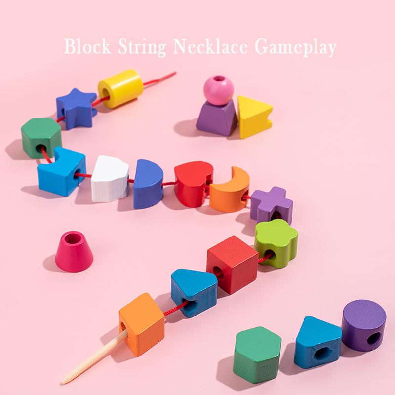 Wooden Children's Colorful Color Sorting Toys, Rainbow Sets of Columns, Shape Stringing Matching, Educational Building Blocks