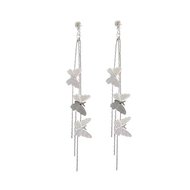 Butterfly Earrings, Women'S Long Tassel Temperament, Personality And Thin, Super Fairy Earrings, No Ear Piercings, Ear Clips, Hipster