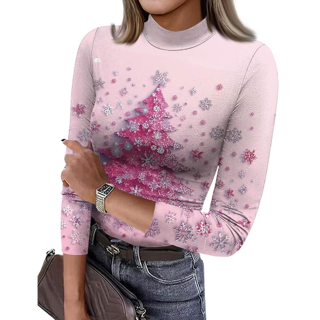 Damen Slim Bottom T-Shirt Mode Lässig Farbverlauf Druck Rundhals Pullover 3/4 Ärmel Top