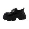 thick-soled double-buckle loafers, leather Velcro thick-heeled women's shoes, versatile muffin-soled leather shoes, high-heeled deep-mouth