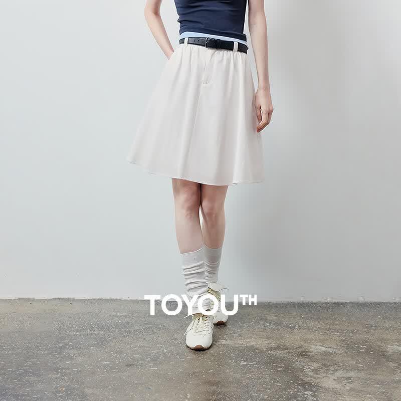Chuyu Women s Solid A-Line Mid Skirt with Elastic High Waist L