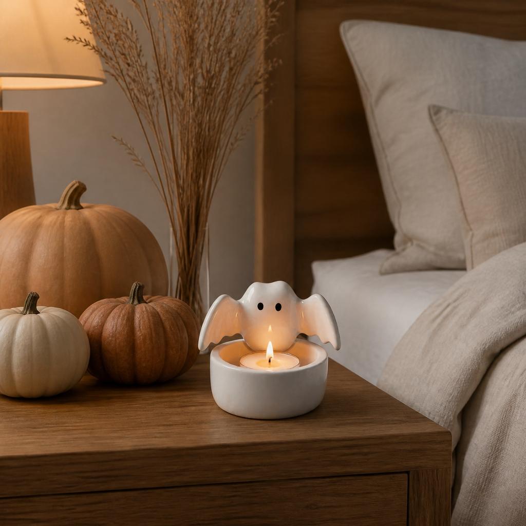Ceramic Bat Candle Holder Ghost Shaped Home Decor Ornament for Aromatherapy Tealight Tabletop Decoration Halloween Party