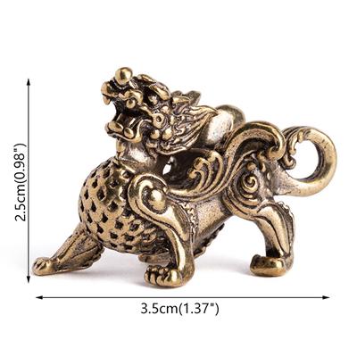 Chaud 1PC Statue Figurine Richesse Laiton Décor Prospérité Style Chinois Ornement Qilin Dragon Chance Animal Fengshui Vintage