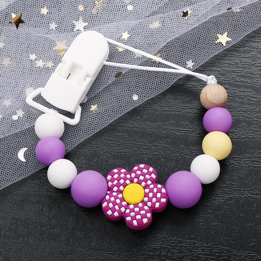 New Baby Pacifier Clips Silicone Flower Beads Baby Pacifier Chain Teether Teething Toys Dummy Clip Holder Chain Clip Baby Gifts