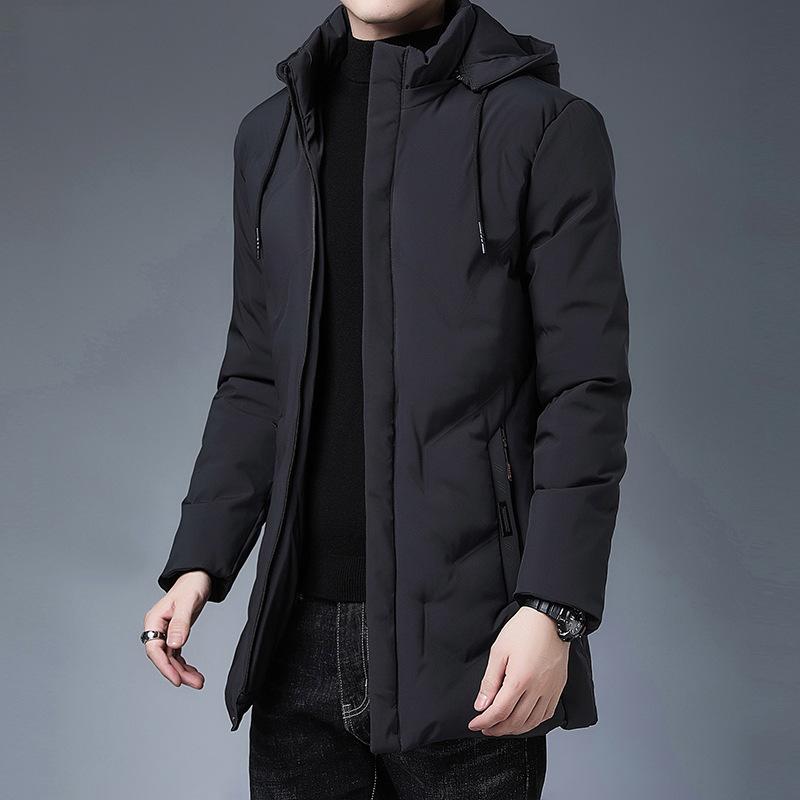 Men's Winter Mid-length Casual Thickened Hooded Detachable Warm Cotton Jacket for Middle-aged Men Winter Cotton Jacket