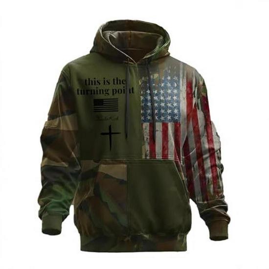Men's Retro American Flag Print Hoodie