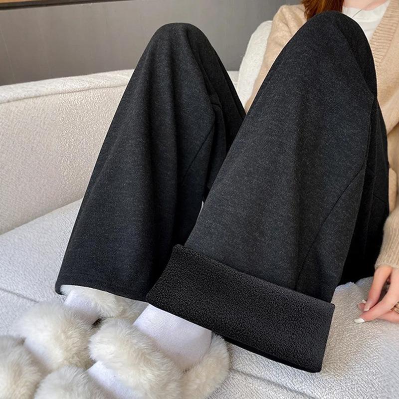 Gray glutinous rice pants women's autumn and winter new high waist drape straight loose lazy small velvet wide-leg pants