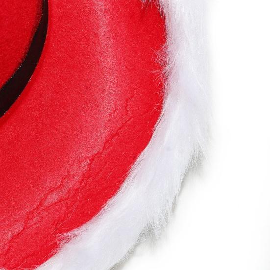 Cowboy Hat Christmas Themed White Furry Trim Soft Felt Material Jazz Top Hat Adjustable Red Tie Party Hat