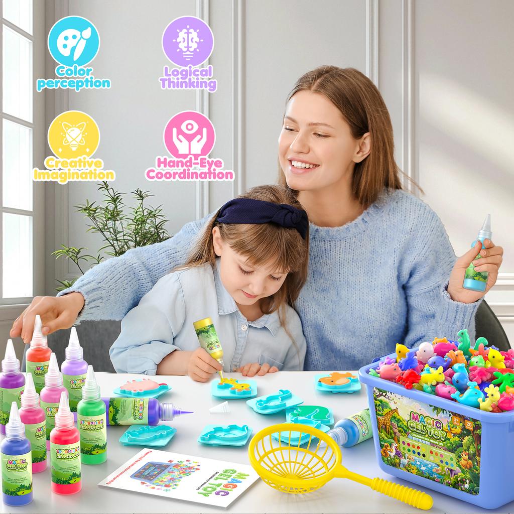 Magic Water Elf Toy Kit,Aqua Fairy Water Gel Kit with 20 Magic Gels, 12 Sea forest Creature Molds,Art & Crafts DIY STEM for Kids