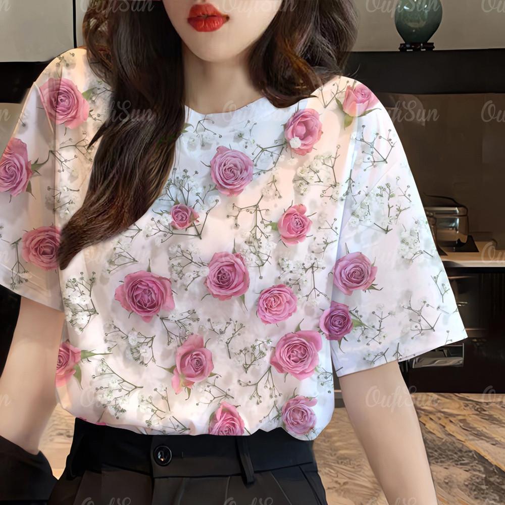 3D printed women's T-shirt, Korean style short sleeved shirt, fashionable, casual and versatile