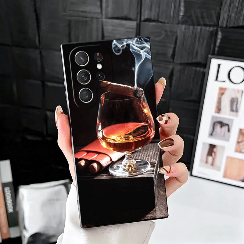 Cigar Whiskey Ice Drink Soft Phone Case for Samsung Galaxy S26 S25 Edge S24 Ultra S23 Plus S22 S21 FE S20 Black Cover Back Shell