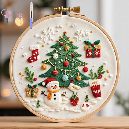 Christmas Embroidery Kit Winter Landscape Embroidery Starter Kit Santa Claus Embroidery Craft Set with Pattern Threads Needles for Beginners Adults